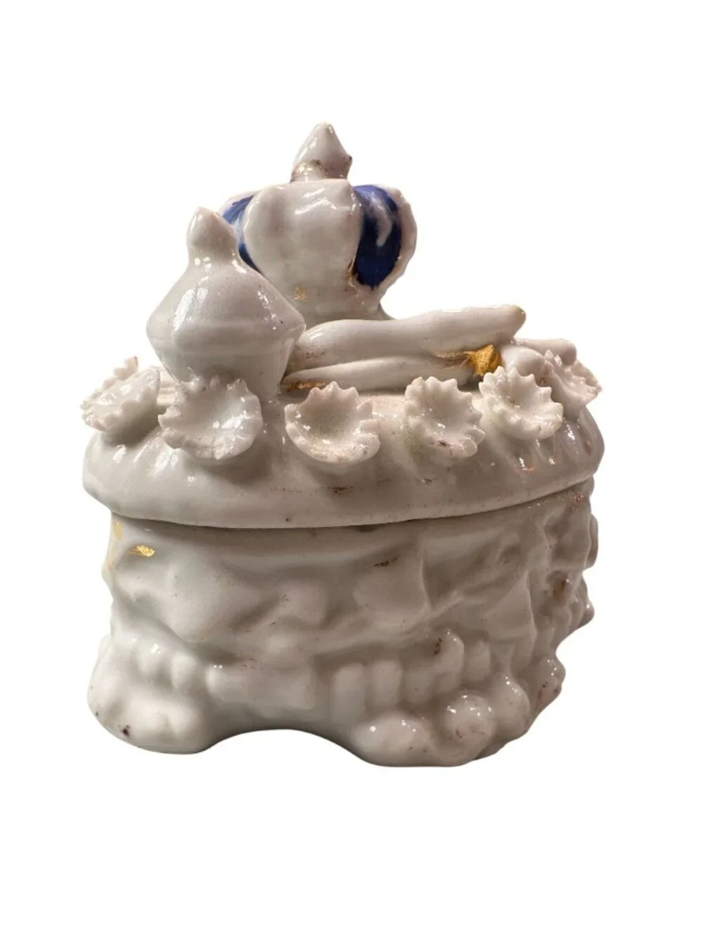 Fairing Box Crown Scepter Floral Vintage Trinket Box Porcelain Lid Antique